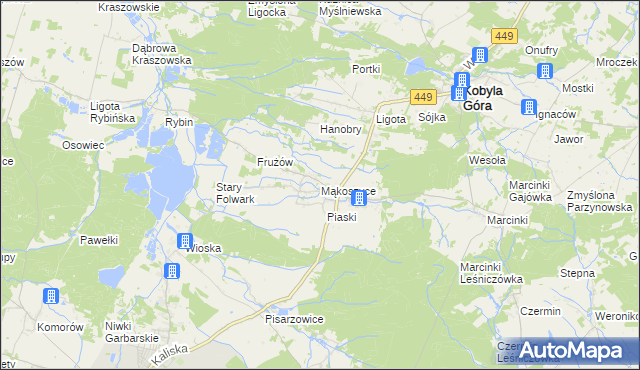 mapa Mąkoszyce gmina Kobyla Góra, Mąkoszyce gmina Kobyla Góra na mapie Targeo