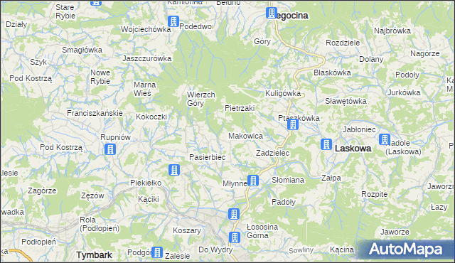 mapa Makowica gmina Limanowa, Makowica gmina Limanowa na mapie Targeo