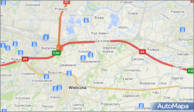 mapa Mała Wieś gmina Wieliczka, Mała Wieś gmina Wieliczka na mapie Targeo
