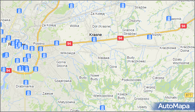 mapa Malawa gmina Krasne, Malawa gmina Krasne na mapie Targeo