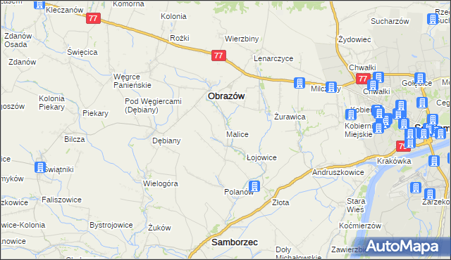 mapa Malice gmina Obrazów, Malice gmina Obrazów na mapie Targeo