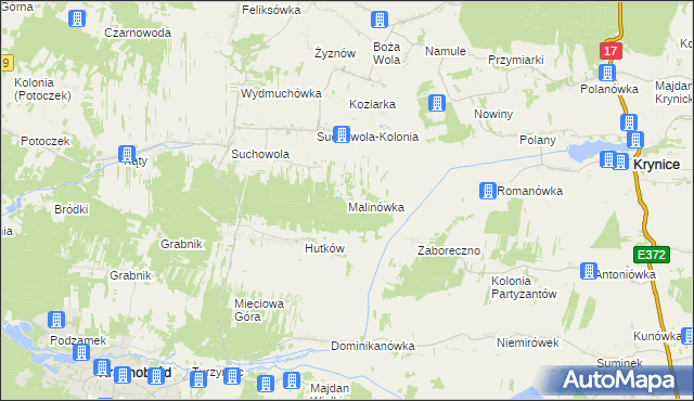 mapa Malinówka gmina Adamów, Malinówka gmina Adamów na mapie Targeo