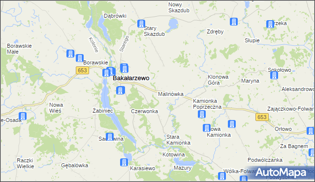 mapa Malinówka gmina Bakałarzewo, Malinówka gmina Bakałarzewo na mapie Targeo