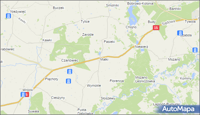 mapa Małki gmina Bobrowo, Małki gmina Bobrowo na mapie Targeo