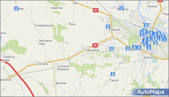 mapa Małujowice, Małujowice na mapie Targeo