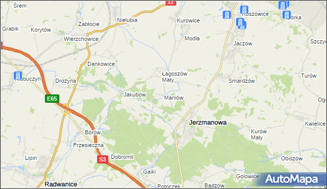 mapa Maniów gmina Jerzmanowa, Maniów gmina Jerzmanowa na mapie Targeo