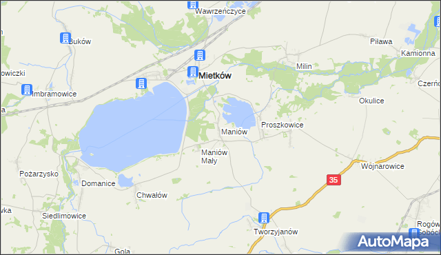 mapa Maniów gmina Mietków, Maniów gmina Mietków na mapie Targeo