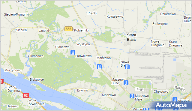 mapa Mańkowo gmina Stara Biała, Mańkowo gmina Stara Biała na mapie Targeo