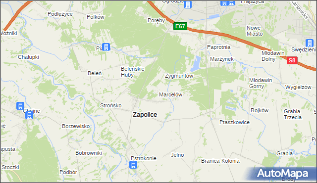mapa Marcelów gmina Zapolice, Marcelów gmina Zapolice na mapie Targeo