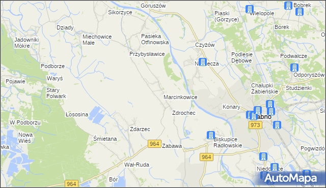 mapa Marcinkowice gmina Radłów, Marcinkowice gmina Radłów na mapie Targeo