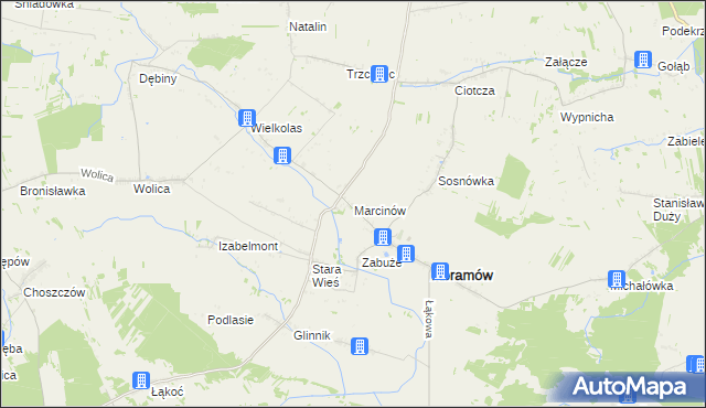 mapa Marcinów gmina Abramów, Marcinów gmina Abramów na mapie Targeo