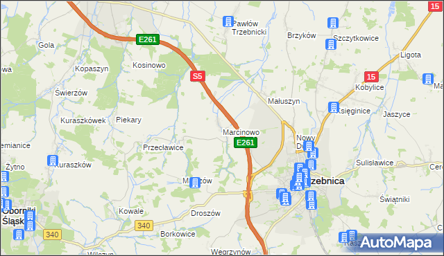 mapa Marcinowo gmina Trzebnica, Marcinowo gmina Trzebnica na mapie Targeo