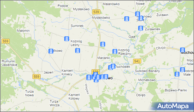 mapa Marianki gmina Tłuchowo, Marianki gmina Tłuchowo na mapie Targeo