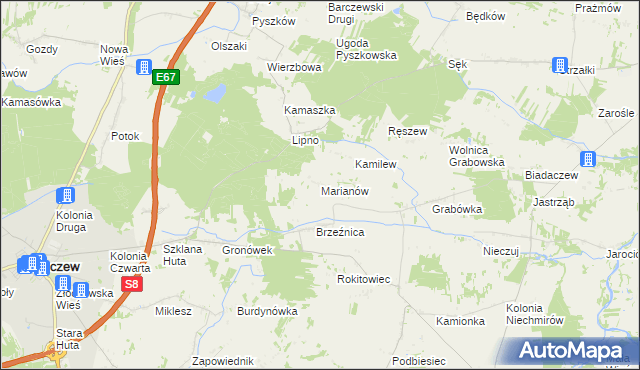 mapa Marianów gmina Burzenin, Marianów gmina Burzenin na mapie Targeo