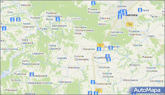 mapa Marianów gmina Iwaniska, Marianów gmina Iwaniska na mapie Targeo