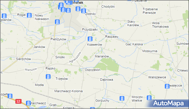 mapa Marianów gmina Koźminek, Marianów gmina Koźminek na mapie Targeo