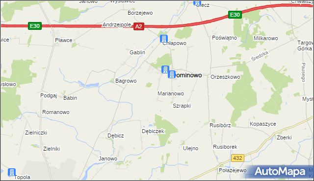 mapa Marianowo gmina Dominowo, Marianowo gmina Dominowo na mapie Targeo