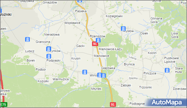 mapa Markowice gmina Koziegłowy, Markowice gmina Koziegłowy na mapie Targeo