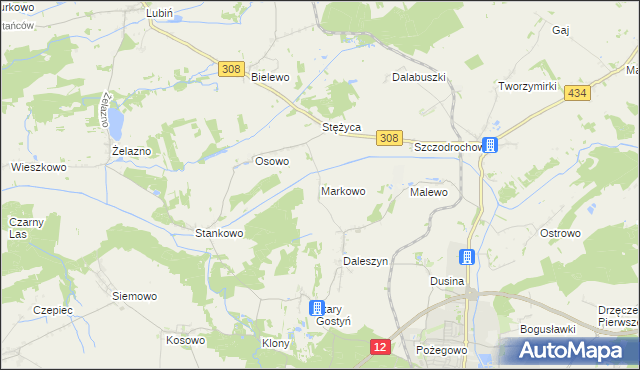 mapa Markowo gmina Gostyń, Markowo gmina Gostyń na mapie Targeo