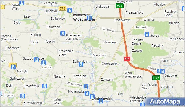 mapa Maszków gmina Iwanowice, Maszków gmina Iwanowice na mapie Targeo