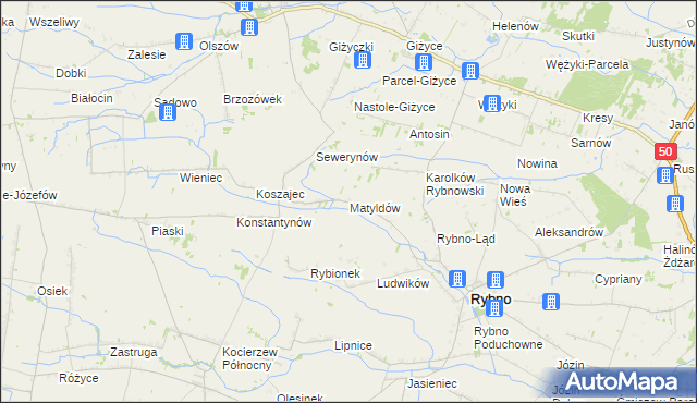 mapa Matyldów gmina Rybno, Matyldów gmina Rybno na mapie Targeo