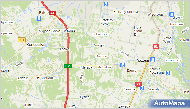 mapa Mazury gmina Poczesna, Mazury gmina Poczesna na mapie Targeo
