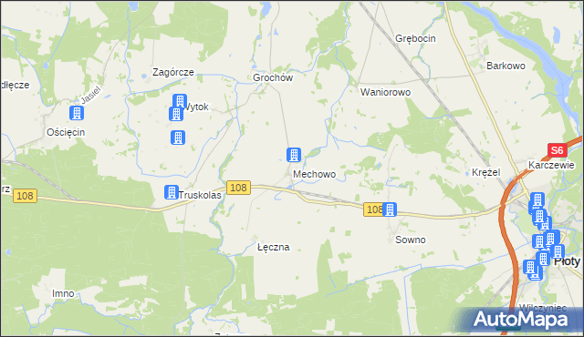 mapa Mechowo gmina Płoty, Mechowo gmina Płoty na mapie Targeo