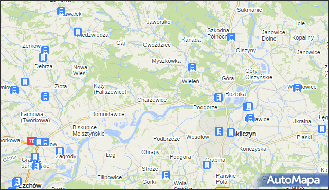mapa Melsztyn, Melsztyn na mapie Targeo