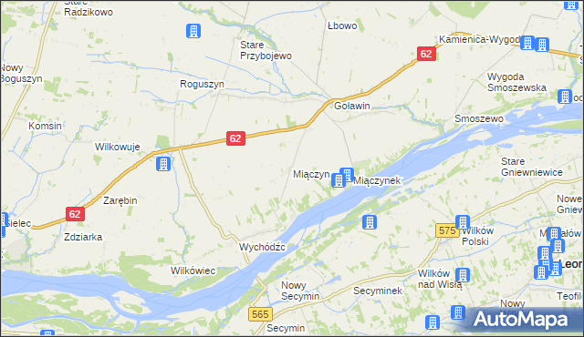 mapa Miączyn gmina Czerwińsk nad Wisłą, Miączyn gmina Czerwińsk nad Wisłą na mapie Targeo