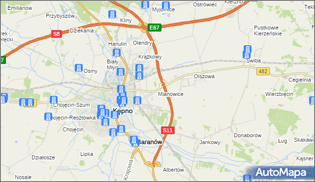mapa Mianowice gmina Kępno, Mianowice gmina Kępno na mapie Targeo