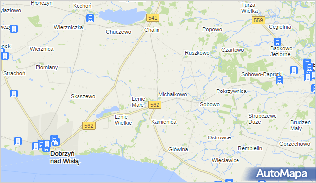 mapa Michałkowo gmina Dobrzyń nad Wisłą, Michałkowo gmina Dobrzyń nad Wisłą na mapie Targeo