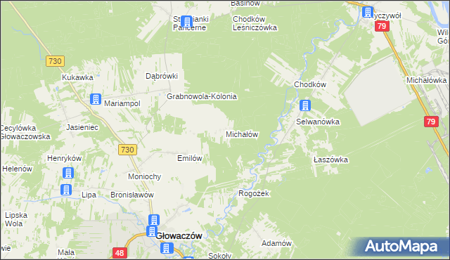 mapa Michałów gmina Głowaczów, Michałów gmina Głowaczów na mapie Targeo