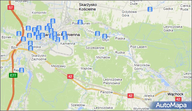 mapa Michałów gmina Skarżysko Kościelne, Michałów gmina Skarżysko Kościelne na mapie Targeo