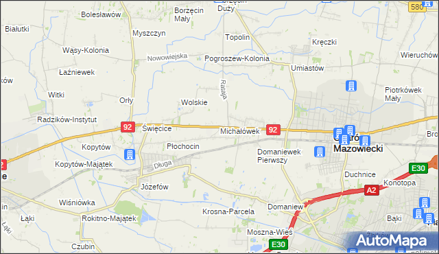 mapa Michałówek gmina Ożarów Mazowiecki, Michałówek gmina Ożarów Mazowiecki na mapie Targeo