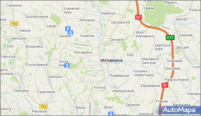mapa Michałowice powiat krakowski, Michałowice powiat krakowski na mapie Targeo