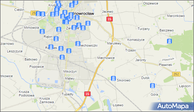mapa Miechowice gmina Inowrocław, Miechowice gmina Inowrocław na mapie Targeo
