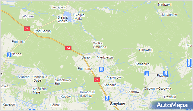 mapa Miedzierza, Miedzierza na mapie Targeo
