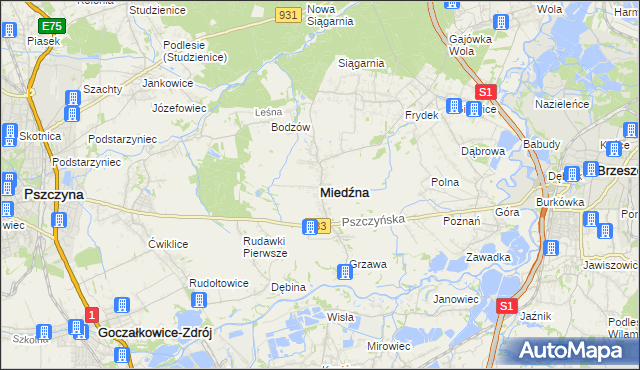 mapa Miedźna, Miedźna na mapie Targeo