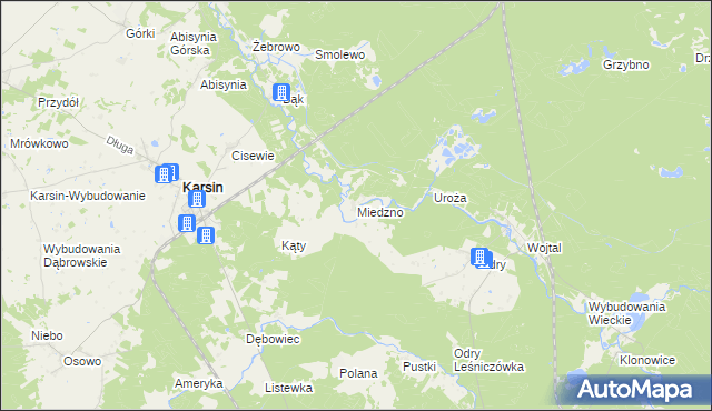 mapa Miedzno gmina Karsin, Miedzno gmina Karsin na mapie Targeo