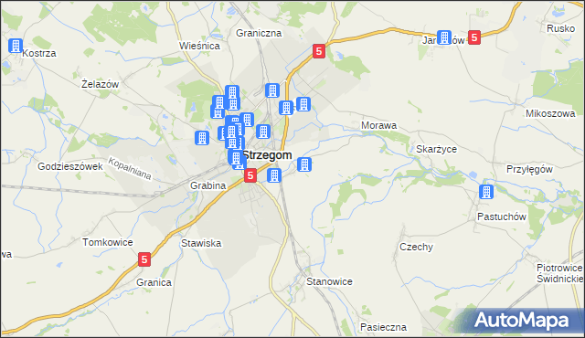 mapa Międzyrzecze gmina Strzegom, Międzyrzecze gmina Strzegom na mapie Targeo