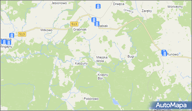 mapa Miejska Wola gmina Lidzbark Warmiński, Miejska Wola gmina Lidzbark Warmiński na mapie Targeo