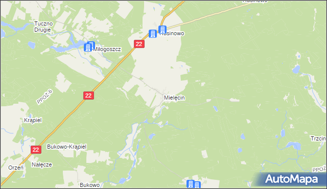 mapa Mielęcin gmina Człopa, Mielęcin gmina Człopa na mapie Targeo