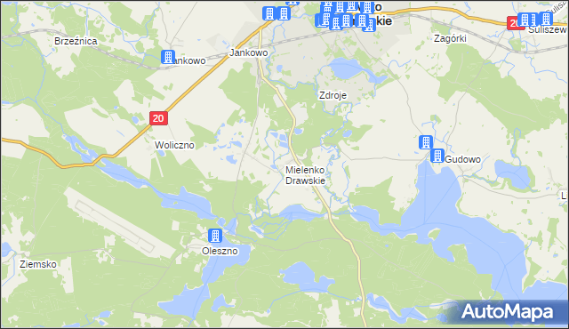 mapa Mielenko Drawskie, Mielenko Drawskie na mapie Targeo
