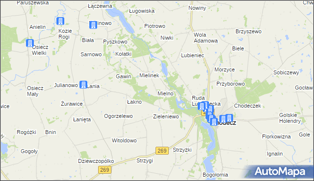 mapa Mielno gmina Chodecz, Mielno gmina Chodecz na mapie Targeo