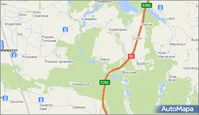 mapa Mielno gmina Mieleszyn, Mielno gmina Mieleszyn na mapie Targeo