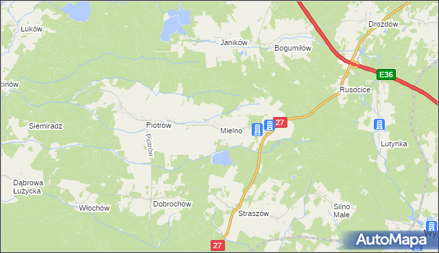 mapa Mielno gmina Przewóz, Mielno gmina Przewóz na mapie Targeo