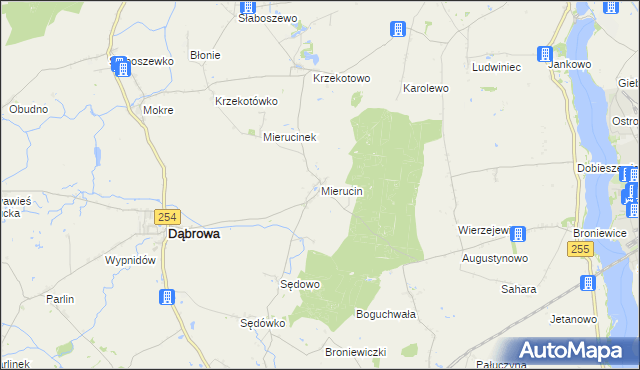 mapa Mierucin gmina Dąbrowa, Mierucin gmina Dąbrowa na mapie Targeo