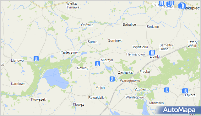 mapa Mierzyn gmina Biskupiec, Mierzyn gmina Biskupiec na mapie Targeo