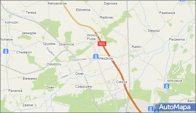 mapa Mieszków gmina Jarocin, Mieszków gmina Jarocin na mapie Targeo