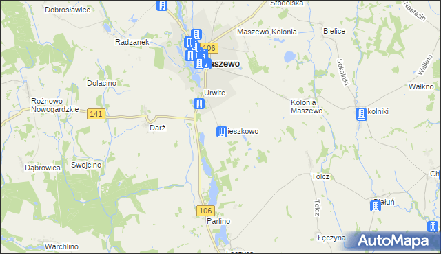mapa Mieszkowo gmina Maszewo, Mieszkowo gmina Maszewo na mapie Targeo